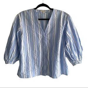 HOUSE OF DAGMAR Organic Cotton Striped V-Neck Blouse Blue White 34